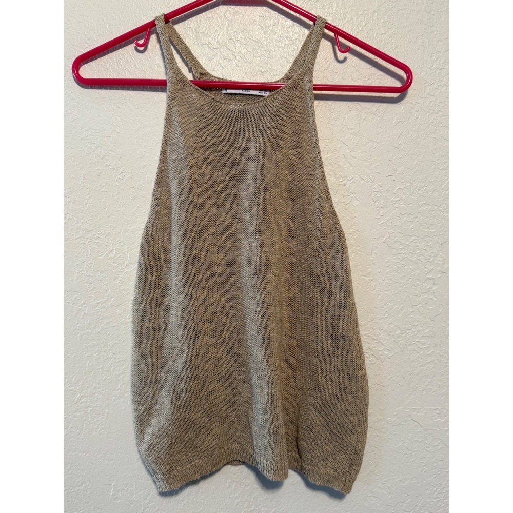 MNG Basics Tan Cotton Linen Blend Knit Halter Racerback Tank Top XS